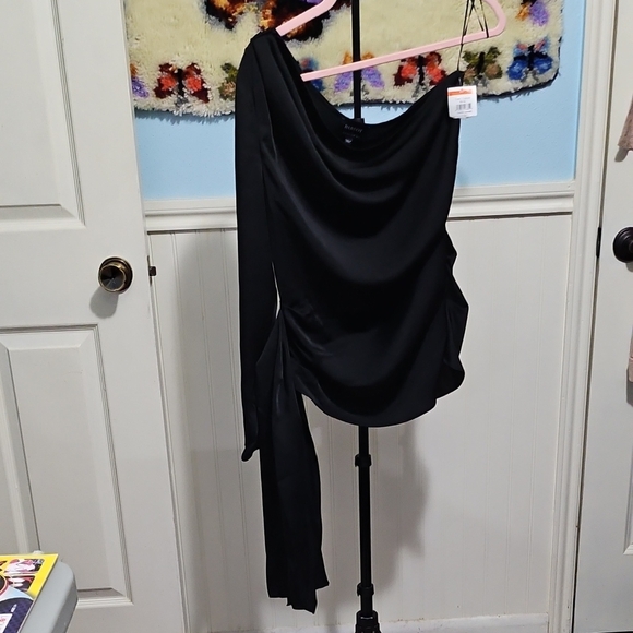Chic One Shoulder Black Bardot Top - Picture 1 of 6